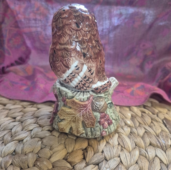 Fitz And Floyd Autumn Woods Owl Stump Ceramic Salt Pepper Shaker Set - Picture 6 of 7